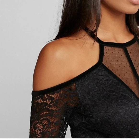 EXPRESS Lace Velvet Piped Cold Shoulder Sheath Dress - Picture 5 of 11